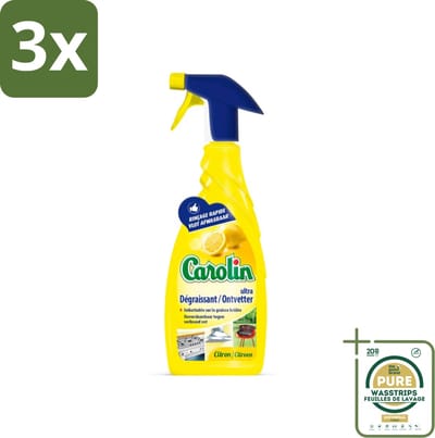 3 x Carolin - Keukenreiniger - Spray Ultra Ontvetter Citroen - 650 ml - Grootverpakking - Keukenreiniger - Ontvetter - Citroen - Vetvlekken Verwijderen - Keukenhygiëne