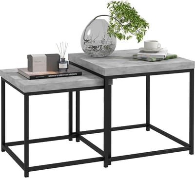 Set van 2 Uittrekbare Salontafels voor Woonkamer - Stalen Frame en Houten Bladen