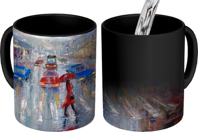 Magische Mok - Foto op Warmte Mokken - Koffiemok - Schilderij - Olieverf - Auto - Zebrapad - Magic Mok - Beker - 350 ML - Theemok