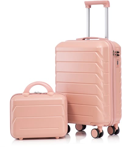 ROLIPO Kofferset 2-delig 14/19 inch - ABS harde schaal - Spinner wielen & cijferslot - 14 inch beautycase roze