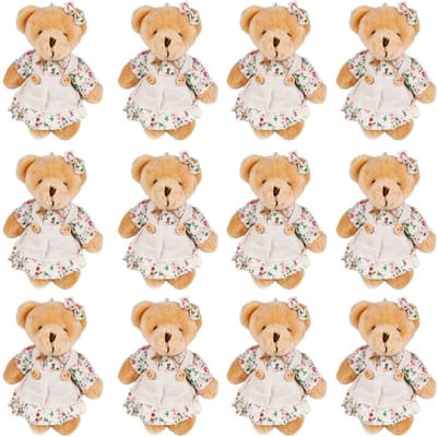 12-4S Mini Ours Jouets en Peluche Vente en Gros 10cm Ours en Peluche Douce avec Vêtements en Jute pour Douche de Bébé Décoration de Fête d'Anniversaire 12pieces