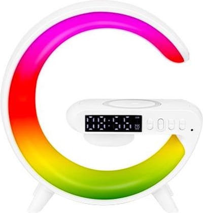 LED G-Shape RGB Bureaulamp met bluetooth speaker, klok en draadloos opladen - 155mm