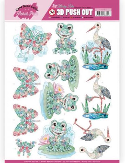 Vlinder, Kikker, Ooievaar - Kitschy Lala Push-Out-vel van Yvonne Creations / Card Deco Color