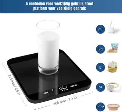 SCH® Keukenweegschaal digitaal met kom - Keukenweegschaal - Keukenweegschaal digitaal - Zwart - 22cm x 18cm x 3cm