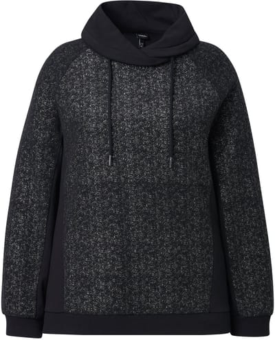 Ulla Popken - Dames - Sweatshirt glanseffect opstaande kraag lange mouw - Zwart - Maat 42+