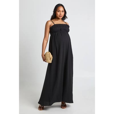 boohoo Dames Zwangerschaps Katoenen Gaas Maxi Smock Jurk | Zwart | Maat: 38
