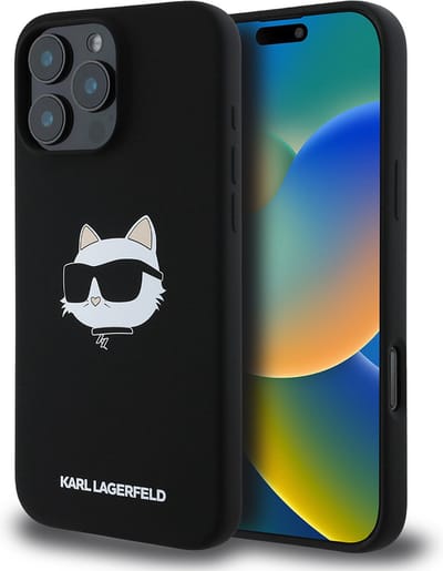 Karl Lagerfeld Backcase hoesje geschikt voor iPhone 16 Pro Max - Effen Zwart - Silicone