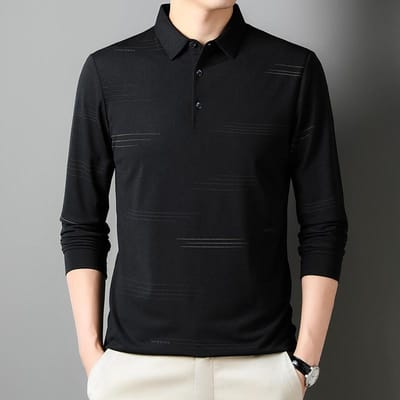 T-shirt met lange mouwen voor mannen van middelbare leeftijd Lente en herfst Dunne T-shirt met revers voor mannen van middelbare leeftijd Poloshirt met lange mouwen 4XL black