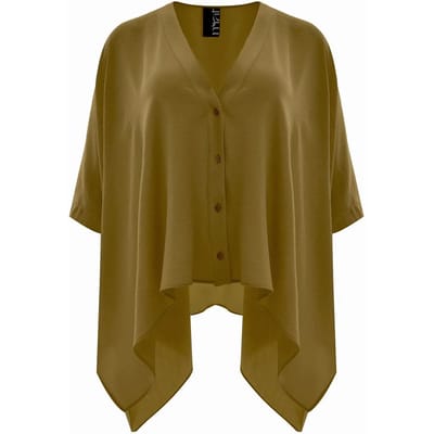V-halsblouse in crêpe met dalende zijkanten dames Mat Fashion Airwashed