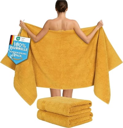 Set van 2 extra grote badhanddoeken - 80x200 cm, 500 g/m², 100% katoen - Zacht en absorberend - Luxe spa-handdoeken in mosterd