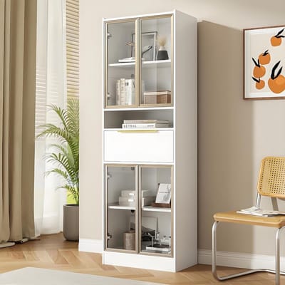 Moderne Vitrinekast Met LED-Verlichting En Glazen Deuren – Multifunctionele Opbergkast Voor Elk Interieur