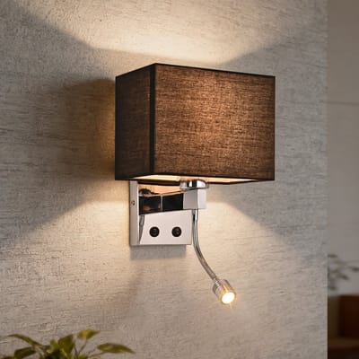 NETTLIFE Wandlamp LED binnen - 360° draaibaar - Vierkant stoffen kap - Modern design - Met schakelaar - Sfeervolle verlichting voor gang, slaapkamer & woonkamer