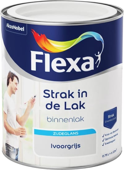 Flexa Strak in de Lak - Watergedragen - Zijdeglans - ivoorgrijs - 0,75 liter