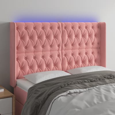 vidaXL - Hoofdbord - LED - 147x16x118/128 - cm - fluweel - roze