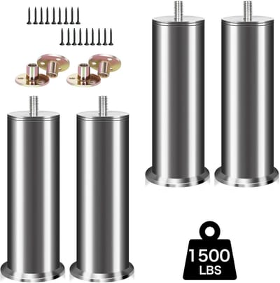 4x In hoogte Verstelbare Metalen Meubelpoten RVS - Voor Kast, Bank of Bed - 12 cm