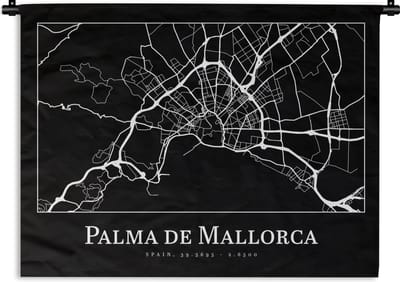 Wandkleed - Wanddoek - Plattegrond - Stadskaart - Palma de Mallorca - Kaart - 120x90 cm - Wandtapijt