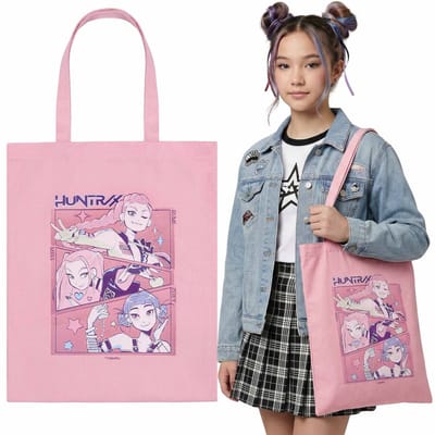 K-Pop Demon Hunters Roze schoudertas, herbruikbare stoffen boodschappentas, stevige boodschappentas 40x35 cm