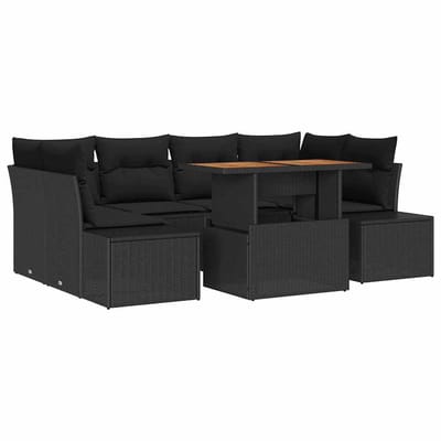 vidaXL - Tuinbank - Set - 7 - st - Zwart - poly - rattan