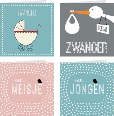 4x wenskaarten / set kaarten met enveloppen | Baby / Geboorte / Zwanger