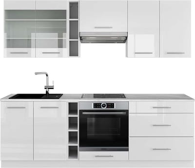 Vicco Fame-Line Complete keukeneenheid – 235 cm, WB Marmer Wit hoogglans/wit
