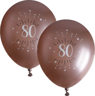 Santex verjaardag leeftijd ballonnen 80 jaar - 12x stuks - rosegoud - 30 cm - Feestartikelen