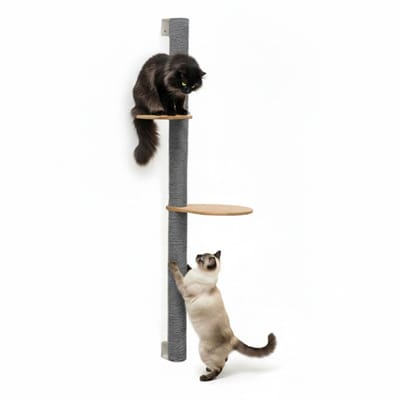 132 cm Wandkrabpaal met 2 Bamboe Planken - Katten Klimboom Sisal - Krabpaal met Muurbevestiging