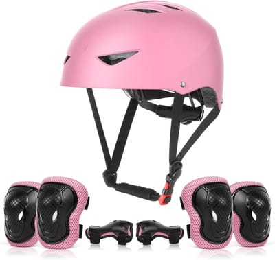 Kinder Helm en Pads - Beschermingsset Kinderen - Actieve Sporten - Verstelbaar Ontwerp - 54-58 cm - Roze