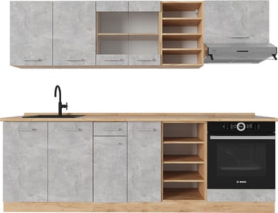 Vicco R-Line Complete keukeneenheid – 240 cm zonder werkblad Beton/gouden eik