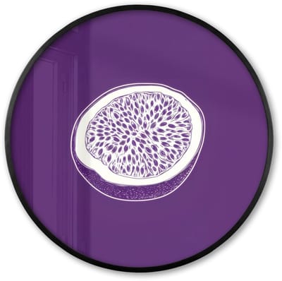 Poster in lijst Rond - Fotolijst 60x60 cm - Posters - Passievrucht - Zaadjes - Paars - Minimalistisch - Ronde posterlijst zwart - Decoratie - Wanddecoratie woonkamer - Muurdecoratie slaapkamer