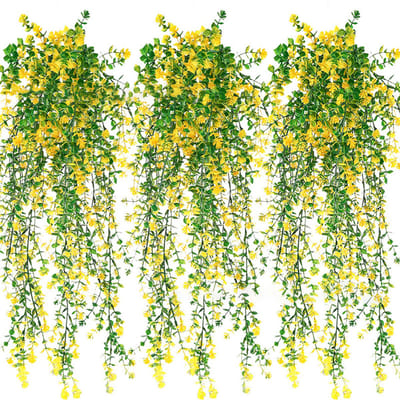 Set van 3 Kunstbloemen voor Hangende Mand, Decoratieve Planten, Gele Bloemstukken, Simulatie Bloemen, Tuinaccessoires
