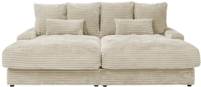 Vente-unique Comfortabele driezitsbank met diepe zitting van beige ribfluweel met brede ribbels CALAZO van Pascal Morabito