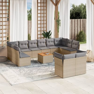 vidaXL - 13-delige - Loungeset - met - kussens - poly - rattan - gemengd - beige