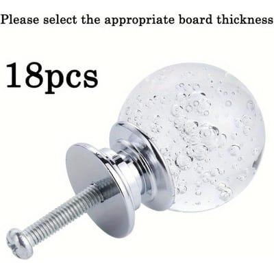 Lot de 6/18 boutons de placard en cristal ronds à bulles en verre pour tiroirs et commodes avec vis - 25 mm (Clair) 18pcs