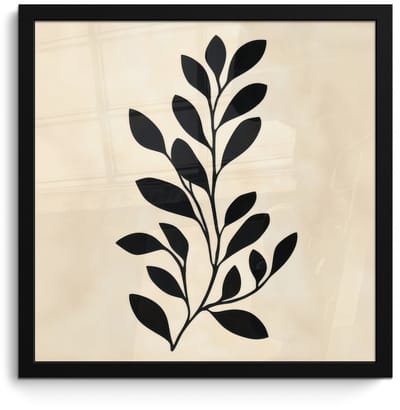 Poster in lijst - Fotolijst 40x40 cm - Posters - Minimalistisch - Tak - Bladeren - Zwart - Posterlijst zwart - Decoratie - Wanddecoratie woonkamer - Muurdecoratie slaapkamer