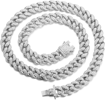 Cuban Diamond Chain voor Jongens 14mm in 18ct Goud en Witgoud, Handgezette Diamanten Ketting voor 8-15 Jaar met Gratis Cadeauverpakking en Stijlvolle Accessoires