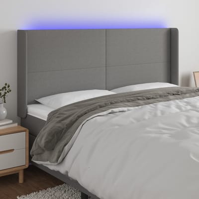 vidaXL - Hoofdbord - LED - 183x16x118/128 - cm - stof - donkergrijs