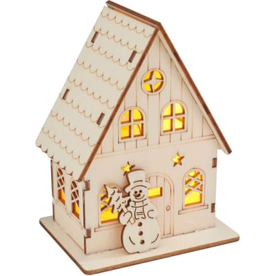 VBS Houten bouwpakket "Huis met sneeuwpop", incl. LED's