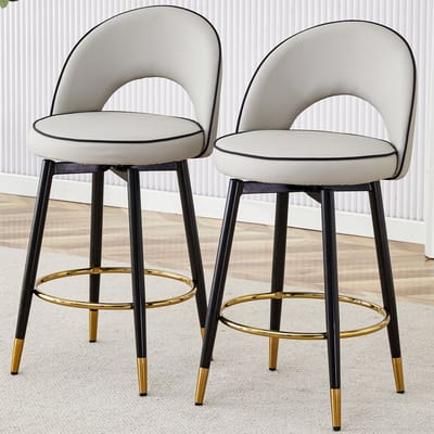 MIVRAY Barkruk 48,2 cm - 360° Draaibaar Met Rugleuning En Gewatteerde Zitting - Voor Bar Keuken En Restaurant - Kunstleer Grijs