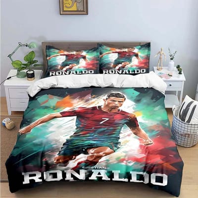 Mode Voetbalster M-Messi R-Ronaldo Print Beddengoed Set Dekbedovertrek Dekbed Bed Jeugd Kinderen Meisjes Jongens Luxe Cadeau EU King(240*220cm)3pcs