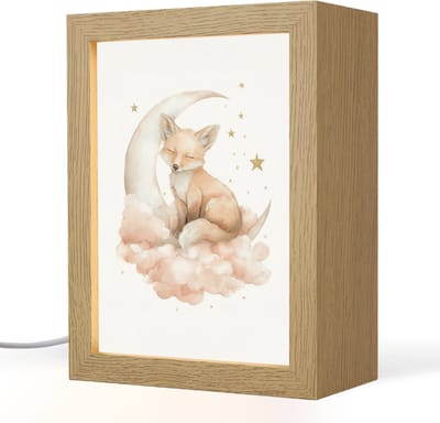 Nachtlampje 15x20 cm - Kinder lampje - Vos - Wolken - Maan - Sterren - Tafellamp kinderkamer - Slaapkamer lamp - Bedlamp kinderen - Kinderlampje stopcontact - Wandlamp babykamer - Nachtlampjes