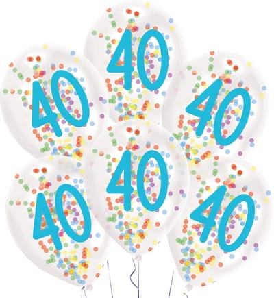 Amscan Ballonnen Confetti 40 Jaar 27,5 Cm Latex Wit 6 Stuks