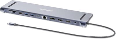 Docking Station 12-in-1 - Multiport Adapter Hub - Laptop Uitbreiden - Opladen en Connectiviteit - 10 Poorten - Zilver