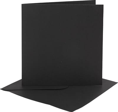 Kaarten en enveloppen, afmeting kaart 15,2x15,2 cm, afmeting envelop 16x16 cm, 230 gr, zwart, 4 set