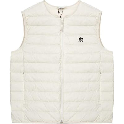 MLB Automne/Hiver 23 New York Yankees Motif Lettres Patch Zippé Gilet Duvet Gilet Unisexe Beige 3ADVB0426-50CRS XL white