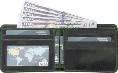 Pulledro echt leer Cardholder Pasjeshouder Portemonnee met venster - Antic Green