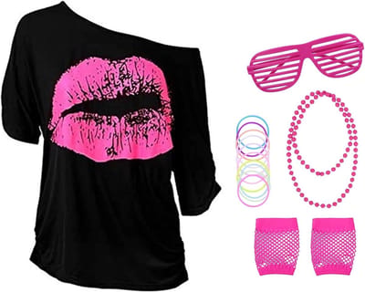 80s Kostuum 5-delig Kleding Set voor Vrouwen - Themafeest, Carnaval, Halloween en Cosplay Outfit - One Size