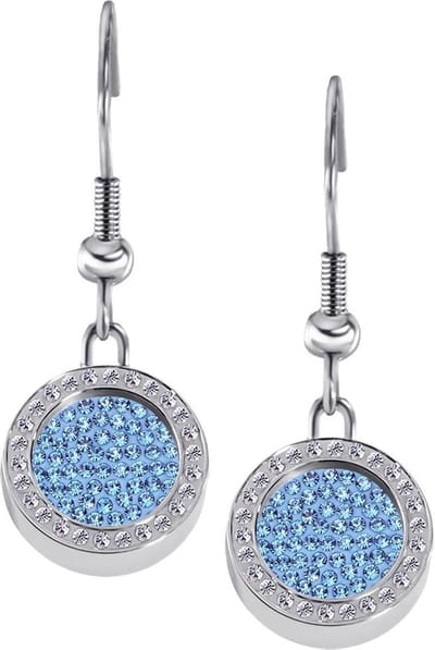 Quiges RVS Schroefsysteem Oorhangers Oorbellen Zilverkleurig met Zirkonia en Verwisselbare Zirkonia Blauw Mini Munt Set - ECOS159