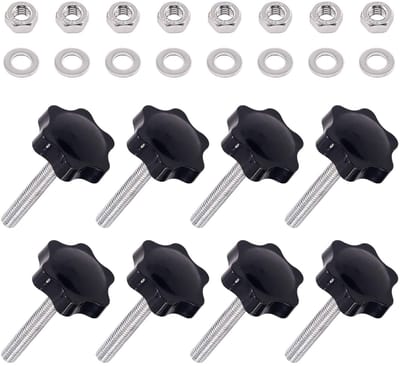 60 stuks M8 x 50 zeskantige buitendraad metalen klemmende hand sterknoppen met 304 roestvrijstalen zeskantmoeren en platte ring assortiment kit, klemschroef (M8 x 50)