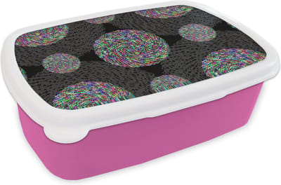 Broodtrommel Roze - Lunchbox - Brooddoos - Regenboog - Design - Cirkel - Patronen - 18x12x6 cm - Kinderen - Meisje