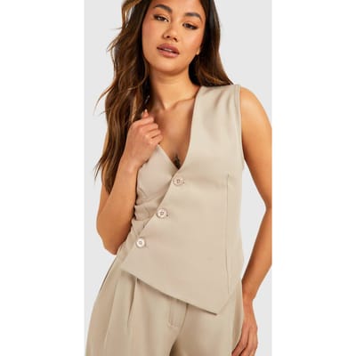 boohoo Dames Asymmetrisch verstelbaar vest met open rug | Taupe | Maat: 8